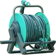 Water Pipe Storage Rack 30M/100Ft Hose Reel with Guide Mounting Bracket and 10 Pattern Sprayer Nozzle Wall Mounted or Floor Standing Hose Holder for Garden Washer Cart