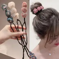 在飛比找momo購物網優惠-【Emi 艾迷】韓系優雅雪紡花苞丸子頭盤髮棒盤髮器
