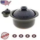Japanese Earthenware Rice Cooker - Fluffy Rice Maker in Matte Black with Design