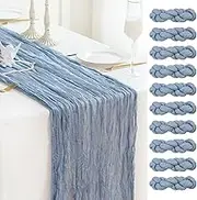 Sioloc 10 Pack Dusty Blue Cheesecloth Table Runner Spring Decor 10ft Boho Gauze Cheese Cloth Runner for Easter Tea Wedding Party Baby Bridal Shower Birthday Table Decorations