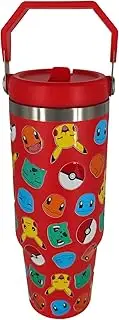 HOX Pokemon 30oz / 900 ML Red Travel Mug Coffee Cup Tumbler with Leakproof Straw & Lid | Stainless Steel Double Wall Vacuum Insulated Water Bottle for Office or Car | Cold for 17Hrs & Hot for 5Hrs