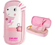 Cute Cartoon Pencil Case for Kids, Big Capacity Canvas Kawaii Pencil Pouch with Zipper, Waterproof & Durable Compartment Large Storage Pencil Bag