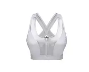 Womens Cross Back Front Zipper Sports Bra - WHITE