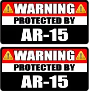 2 - 1.5" x 3" Warning Protected AR-15 Second Amendment Guns Firearm Sticker WS3