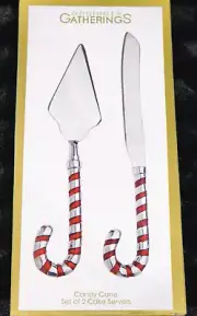 Godinger Candy Cane 2pc Cake Serving Set Red Silver Christmas 12" Knife Server