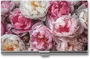 LKHDS Slim Aluminum Alloy Business Card Holder Peach And White Peonies Pocket Business Card Case Portable Business Card Wallet Business Card Holders Handheld Card Box for Women Men, style, One size