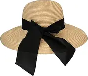 [Surblue] Straw Summer Hat Women's Floppy Sun Hat Wide Brim Beach Bow Hat