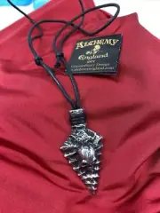 Alchemy Gothic P731 CAPITANEUS NECKLACE Skull Flint Arrowhead Pendant Cord