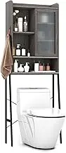 Giantex Over The Toilet Storage Cabinet, Bathroom Space Saver with Sliding Acrylic Door & Metal Frame, Freestanding Bathroom Organizer with Adjustable Shelves for Bathroom, Laundry (Grey)