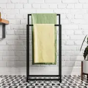 2-Tier Free Black Standing Towel Rack Steel Metal Towel Bar Holder,Modern 2 Bars