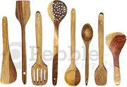 Pebble Crafts Handmade Wooden Cooking Spoons and Serving Spoon Set | Spatula | Non Stick Kitchen Utensil (Set of 8)