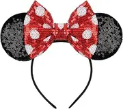 Mouse Ears Bow Headbands, Sequin Classic Red Polka dot Mouse Ears Headband Glitter Party Princess Decoration Cosplay Costume (white dot)
