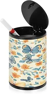 Ashtrays For Cigarettes Large Orange Beige Flowers Blue Butterflies Mini Trash Can Ash Tray Portable Car Cup Holder Office Travel Home