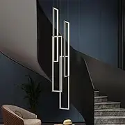 Modern Black Entryway Chandelier for Foyer High Ceiling Remote Control Dimmable LED Staircase Spiral Gold Long Linear