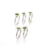WHOLESALE 5PC 925 SOLID STERLING SILVER FACETED GREEN PERIDOT RING LOT B357