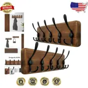 2-Pack Rustic Wood Coat Hanger with Jumbo Hooks - Stylish Wall-Mounted Storage