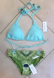 Seafolly Bikini Iceberg Tri Slide Halter 12 & Kasbah Wide Side Retro Pant 10