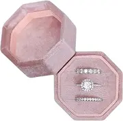 BLUTETE Velvet 3 Slots Jewelry Ring Box Engagement Wedding Box Keepsake Box Bridal Photo Ring Triple Slots Octagon (Blush Peach)