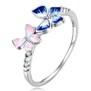Solid 925 Signature Silver Non-Identical Twin Butterfly Ring