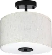 Emitto Modern Semi Flush Ceiling Pendant Lampshade, Light Shade with 2 Light E27 Bubble Base Fabric, Ceiling Hanging for Bedroom Dining Room Kitchen Hallway Foyer Living Room, 28CM