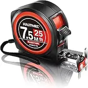 HAUTMEC Tape Measuring 25Ft-Double Side Metric and Inches Black Tape, Retractable Measuring Tape with Double Stop Buttons,Magnetic Hook and Compact Case for Construction, Carpenter, Architect HT0253