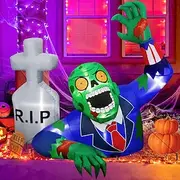 Halloween Inflatable Tombstone Outdoor Decorations, Day of The Dead Blow Up Yard Decor with Built-in LED Light for Lawn Home Dia de Los Muertos Party Indoor Ou