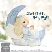 ✿ New PRECIOUS MOMENTS Figurine SILENT NIGHT HOLY NIGHT Angel Sit on Moon 211042