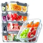 5 Pack Glass Meal Prep Containers 3 Compartment Set, 36OZ Airtight Glass Lunc...