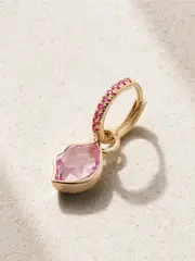 [Alison Lou] Alison Lou - Smooch 14-karat Gold, Sapphire And Laboratory-grown Sapphire Single Hoop Earring - One size One size Gold