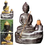 Ceramic Buddha Incense Statue Buddhist Smoke Backflow Cone Censer Burner Holder Home Decor 23 GREEN