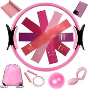 at Home Pilates Kit - Stretching Pilates Home Workout Kit - Gym Accessories Yoga Ring Exercise Ball Jump Rope, Workout Equipment for Women Fitness Thighs Legs Arms Training