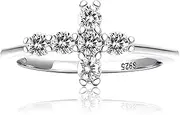 [Forever Fervent] Sideways Cross Pave Ring | 18K Gold | Petite CZ Christian Band | Religious Polished Finish Set
