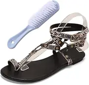 [CLSQLXYJZC] Women's Orthotic Sandal, Women Roman Snake Print Cross Buckle Strap Orthopedic Flat Sole Bunion Sandals, PU Leather Retro Flat Heel Flip Flops, for Bunion Splints Toe Separator