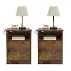 TC-HOMENY Nightstand with Charging Station Sofa End Side Table Night Stand