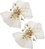 [Baluue] 2pcs Faux Pearl Bow Shoe Clips Detachable Decorative Buckles for Women Lightweight Mesh Versatile for Heels Flats Stylish Rhinestone Accents for Wedding Party