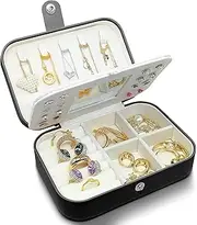 [HCHANGEN] Small Jewelry Box Travel Jewelry Case mini Jewelry storage case jewelry Organizer with Mirror Suitable for Women, Girlfriend and Wife - Storage Rings, Pendants, Earring, Necklaces (Black)
