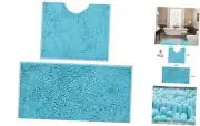 Bathroom Rugs 2 Pieces Chenille Bath Rug Mat, Extra Thick and Soft Spa Blue