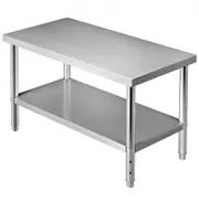 VEVOR Stainless Steel Prep Table, 122 x 76 x 87 cm, 250kg Load Capacity Heavy Duty Metal Worktable with Adjustable Undershelf, Commercial Workstation