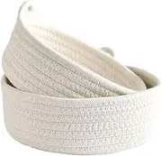 2 Pieces Round Small Woven Baskets Set Storage Gifts Accessories Tray Montessori Cotton Rope Basket for Bedroom Drawer Nursery Dog Snack - White