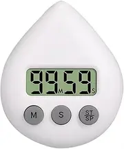 Digital Timer Kitchen Timer Shower Timing Tool for Kids Adults Waterproof Droplet Shaped Suction Cup LCD Display Bathroom Electronic Alarm Clock Remind Students (White)