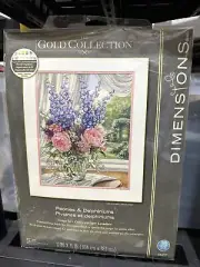 Dimensions 'Peonies and Delphiniums' Floral Counted Cross Stitch Kit 18 12"×15"