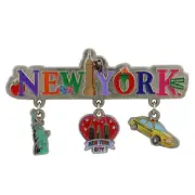 New York City 3 Charm Dangle Metal Magnet- Featuring Taxi, Big Apple and Statue