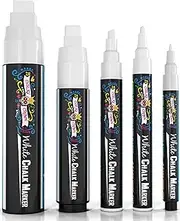 CHALKY CROWN 5 White Chalk Markers - Non-Toxic Liquid Chalkboard Markers, White Liquid Chalk Markers for Windows, Glass - 1, 3, 6, 10, 15mm Tips