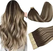 DOORES Tape in Human Hair Extensions Remy Balayage Chocolate Brown to Honey Blonde 45cm 20pcs 50g Real Tape in Straight Skin Weft Natural Hair Extensions