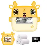 Kids Instant Camera Dual Camera Print Cam 1080P Video Recorder Digital Camera Gift for Boys Girls-Yellow