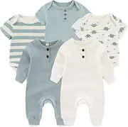 [Ruliby] Newborn Baby Bodysuit Soft Ribbed Romper Infant Boy Girl Clothes Set 0-12 Months