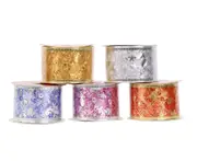 C171 5PCS 9M Christmas Wrapping Ribbon Bronzing Musical Note Mesh Ribbon Mixed Color Christmas Tree Decoration Pentagram Ribbon