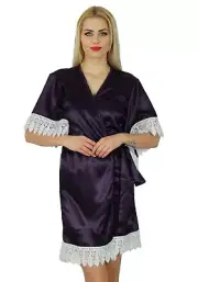 Bimba Women Kimono Sleeve Short Satin Robe Bride Bridesmaid Robe-KXQ