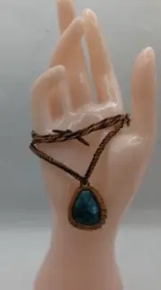 Unisex Necklace Woven Macramé Thread Natural Stone Turquoise Andean Crafts