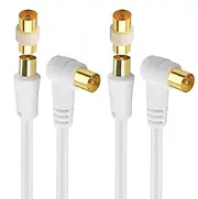 Cable Matters 2-Pack 3 m Right Angle Coaxial TV Aerial Cable (TV Cable) in White - 3 m